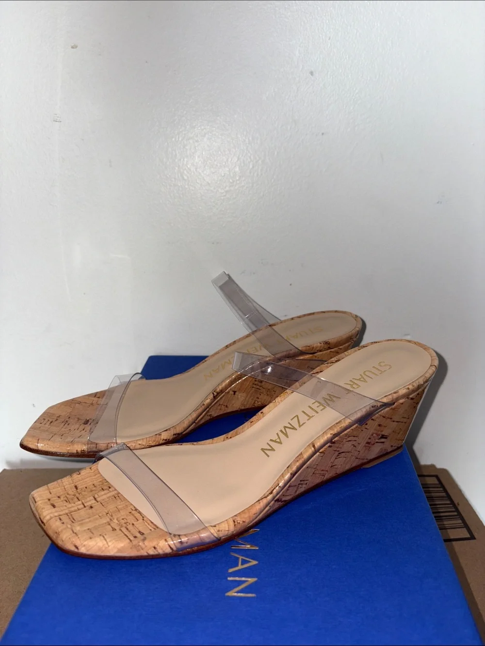 Stuart Weitzman Clear Strap Cork Wedge Sandals - Transparent